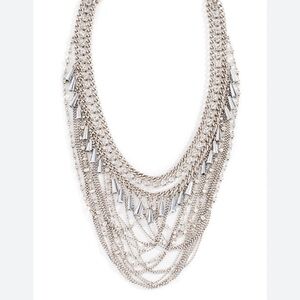Rebecca Minkoff Silver Layered Bib Necklace NWT